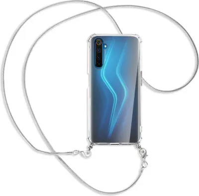 Produktbild von Handykette Backcover-Schutzhülle mit Band (Metall silberfarben) für Realme 6 Pro - silberfarbene Kette Snake