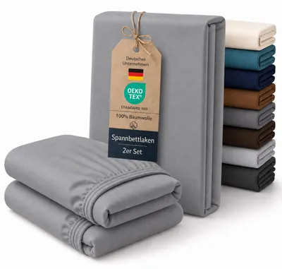 Produktbild von Spannbettlaken 2er Set Baumwolle Jersey 160 g/m² bis 30 cm Steghöhe,100 x 200 cm,Silber
