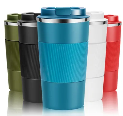 Isolierbecher 380 ml, Edelstahl, blau, auslaufsicher, für heiße & kalte Getränke