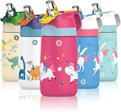 Produktbild von Kinderthermosfles aus Edelstahl, BPA-frei, leckfrei, mit Trinkrohr für Sport und Schule