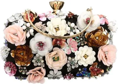 Image de LUMoony : 1 pochette pour femmes, idéale pour les mariages, avec des motifs floraux vintage. Pochette à main, sac de soirée, fabriquée à la main, avec anse et chaîne pour porté à l'épaule, parfaite pour les mariages, les galas et les événements spéciaux