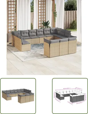 Produktbild von The Living Store 13-tlg. Garten-Sofagarnitur mit Kissen Beige Poly Rattan