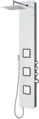 Produktbild von Duschpaneel aus Glas mit Thermostat in Weiss mit XXL Regendusche