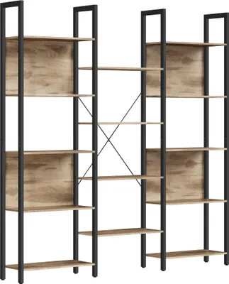 Produktbild von VASAGLE Bücherregal, Standregal mit 14 Ablagen, Regal mit Metallrahmen, Industrie-Design, 24 x 158 x 166 cm, kamelbraun-tintenschwarz