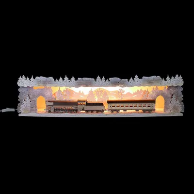 Immagine prodotto di Arco portacandele "Con la ferrovia attraverso l'Erzgebirge" innevato (75x20x15 cm) di Tietze Erzgebirgsdesign