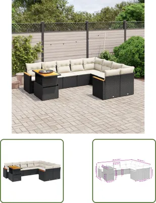 Produktbild von The Living Store 10-tlg. Garten-Sofagarnitur mit Kissen Schwarz Poly Rattan