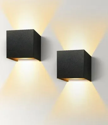 Immagine prodotto di Set di illuminazione a LED in due pezzi per interni ed esterni, 12 W, impermeabile IP65, moderna lampada da parete, luce calda, colore nero.