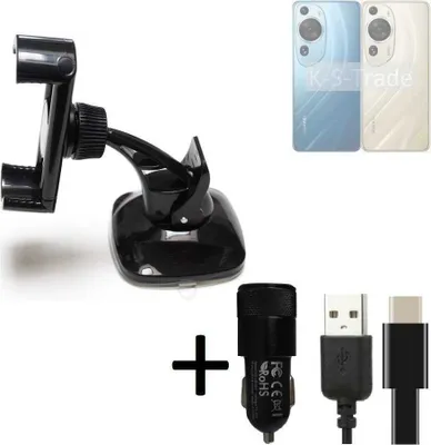 Produktbild von K-S-Trade Handy-Halterung kompatibel mit Huawei P60 Pro Windschutzscheibe / Armaturenbrett + LADEGERÄT mit Mico USB Kabel Autohalterung