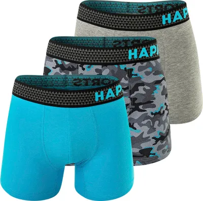 Produktbild von Happy Shorts Herren Boxer Shorts, 3er Pack - Retro Jersey, Logobund Camouflage Aqua M