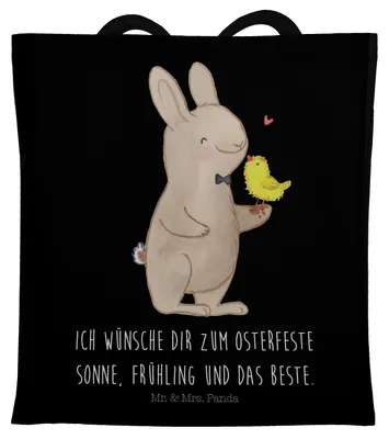 Produktbild von Mr. & Mrs. Panda tragetasche baumwolle Hase Küken - Schwarz - Geschenk, Ostern, Shopping Tasche, Stoffbeutel, Tote Bag, Laptoptasche, Jutebeutel