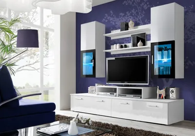 Produktbild von Wohnwand Anbauwand Wohnzimmer Schrankwand MINI mit Hochglanz und Led Beleuchtung