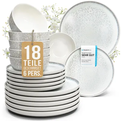Produktbild von PURE LIVING Geschirrset Ibiza aus Steingut, 18-tlg., für 6 Personen, Beige