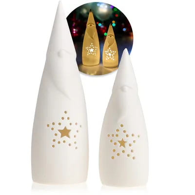 Zdjęcie produktu dla com-four® 2x LED Father Christmas z timerem - ceramiczna dekoracja na Boże Narodzenie
