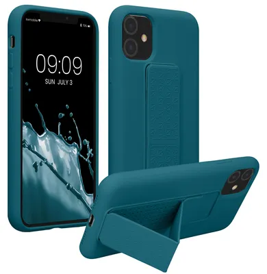 Produktbild von kwmobile Handyhülle für Apple iPhone 11 Hülle - TPU Silikon Case mit Fingerhalter und Stand - Schutzhülle Cover in Petrol matt