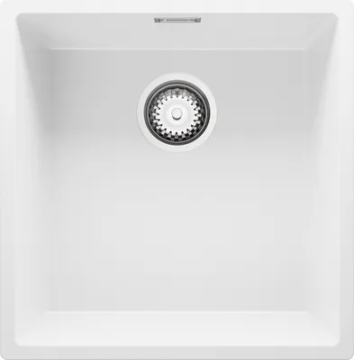 Produktbild von PRIMAGRAN Spülbecken Weiß 46x47cm, Granitspüle 1 Becken + Ablauf-Set, Küchenspüle ab 50er Unterschrank - London Slim
