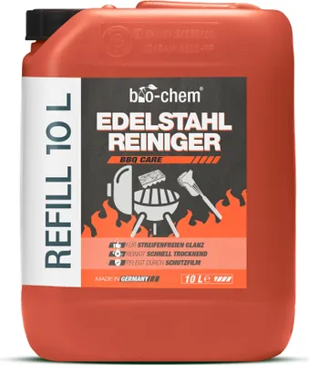 Produktbild von bio-chem Edelstahlreiniger - 10 Liter Kanister - Pflege für Küche, Haushalt und Grill aus Edelstahl, Aluminium sowie Chrom - Edelstahl-Reiniger für strahlenden Glanz