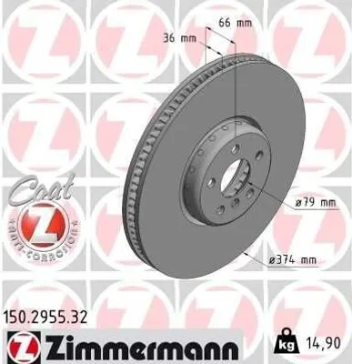 Produktbild von ZIMMERMANN Bremsscheibe Vorne Rechts für BMW 5 Touring (G31) 374mm 150.2955.32