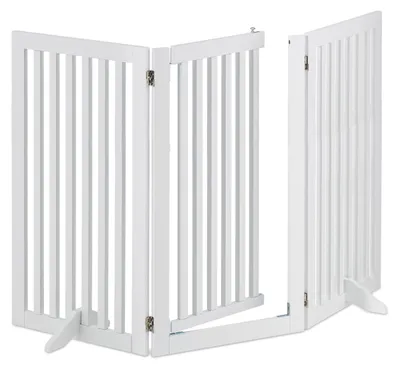 Image de Barrière de sécurité Relaxdays, H x L : 92 x 154 cm, pliable, avec porte et pieds, barrière de sécurité autonome pour chien, barrière de porte, blanche