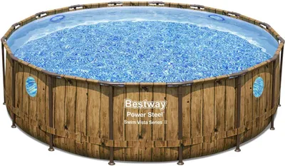 Produktbild von Power Steel™ Swim Vista Series™ Frame Pool Komplett-Set mit Filterpumpe Ø 488 x 122 cm, Holz-Optik (Pinie), rund