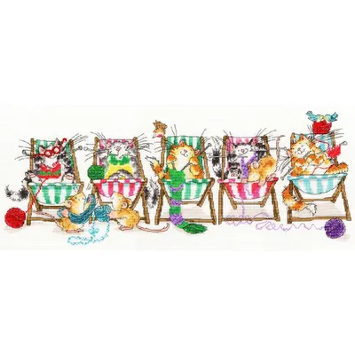 Produktbild von Bothy Threads Kreuzstich-Set "Katzen stricken", 52x22cm, XMS4, Zählmuster