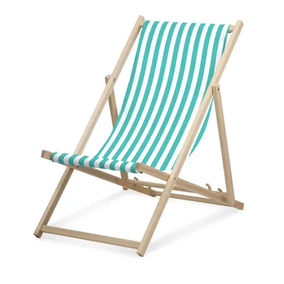 Image de Chaise longue - rayée étroite - turquoise - pliable - en bois de hêtre - supporte jusqu'à 95kg - dossier réglable en 3 positions - Chaise longue de plage