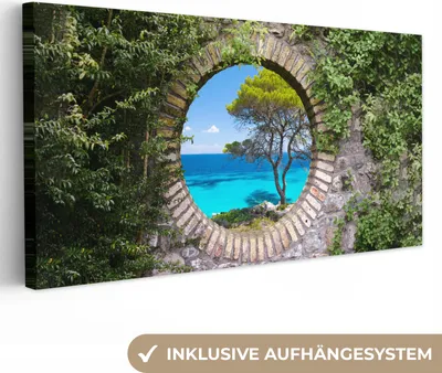 Produktbild von MuchoWow® - Leinwandbilder - Meer - Baum - Tropisch - Ausblick, Wandbild, Wanddeko Bilder Wohnzimmer, 40x20 cm