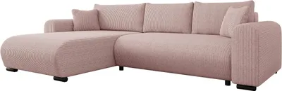 Produktbild von MIRJAN24 Ecksofa Merkos Cord, Wohnzimmer L-Form mit Bettkasten und Schlaffunktion, Holzkonstruktion, Seite universal (Farbe: Poso 52)