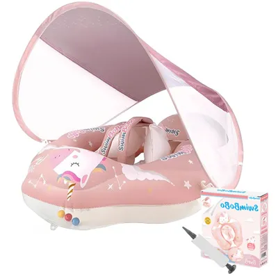 Produktbild von Baby Schwimmring mit UPF50+Sonnendach, Entfernbar Schwimmhilfe mit Schwimmsitz,Aufblasbare Schwimmtrainer mit Anti-Umkippen Float Kinder ab 3-24Monate