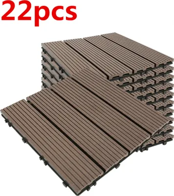 Produktbild von 22 Stück WPC Terrassenfliesen Terrassendielen Fliese Klickfliesen in Holzoptik Bodenbelag Braun