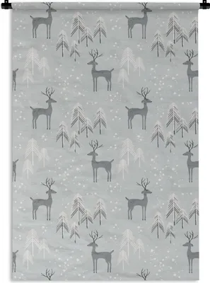 Produktbild von MuchoWow® Wandteppich Wandbehang Muster - Hirsche - Winter 90x135 cm Tapisserie Dekoration Wandtuch - Baumwolle - Wandskulptur