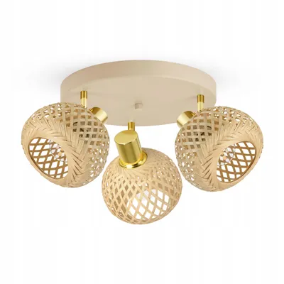Produktbild von Luxolar LED Deckenlampe 3-flammig E27 Rattan Boho Beige/Grau - Verstellbar Schwenkbar Deckenleuchte für Wohnzimmer, Esszimmer