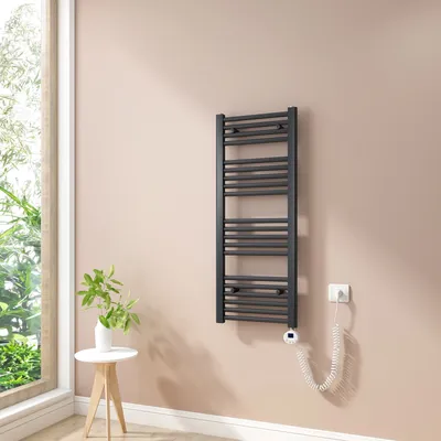 Obrázek produktu pro Heilmetz radiátor Elektrický koupelnový radiátor Sušák na ručníky 100x40 cm antracitový s časovým topným tělesem Ohřívač ručníků bez topného tělesa