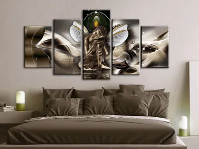 Produktbild von Akustikbild Buddha Abstrakt 200x100 cm Bilder Akustikschaum Hochleistungsschallabsorber Schallschutz Leinwand 5 tlg Wandbild Raumakustik Schalldämmung h-A-0008-b-n