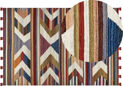 Produktbild von BELIANI Kelim-Teppich Mehrfarbig Wolle und Baumwolle 200 x 300 cm mit Quasten Geometrischem Muster Handgewebt Boho Fußbodenheizung Geeignet