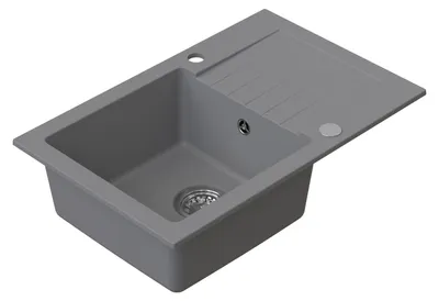 Produktbild von HOMEVELLO Spülbecken PIXANO Einbecken Granitspüle 68x44x20cm Grau, Hochwertige Küchenspüle mit Siphon, Abtropffläche, Pflegeleicht, Kratzfest, Moderne Design, Perfekt für jede Küche
