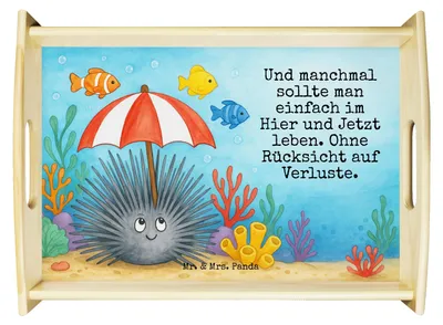 Produktbild von Mr. & Mrs. Panda tablett holz Seeigel Design - Weiß - Geschenk, Hier und Jetzt, Serviertablett, Leben, Lebe, Dekotablett, Sofa, Holztablett, Achtsamkeit, Meerestiere