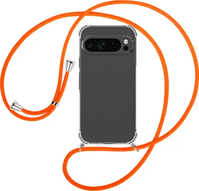 Produktbild von Handykette Backcover-Schutzhülle mit Band (Metall silberfarben) für Google Pixel 9 Pro XL (6.8'') - neonorange