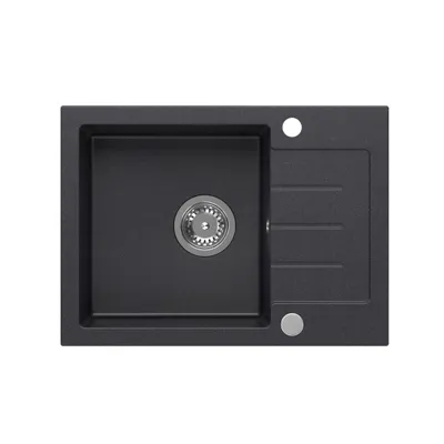 Obrázok produktu pre Kuchynský drez QUADRON Granitový drez | rozmer 44 x 60 x 18,5 cm, čierny a oceľový | Granitový drez JOHNNY 116 Jednomiestny drez | Vstavaný drez s otvorom na batériu | Jednomiestny drez Kuchynský drez