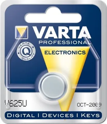 A Varta V625U battery in its retail packaging.