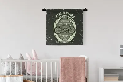 Produktbild von MuchoWow® Wandteppich Wandbehang Motorrad - Rennen - Retro - Zeichnung 60x60 cm Tapisserie Dekoration Wandtuch - Dekorationen - Wand Decke