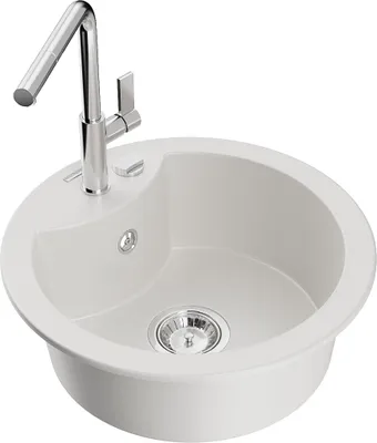 Zdjęcie produktu dla Mexen Diego zlewozmywak granitowy 1-komorowy z baterią kuchenną Flora, biały - 6512-20-670401-00