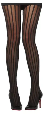 Produktbild von Schwarze Nylonstrumpfhose – Damen Strumpfhose mit breiten Nadelstreifen & Burlesque Look – One Size Kostümzubehör – Für Gothic Fans & Vintage Liebhaber – Ideal für Halloween, Karneval & Mottopartys