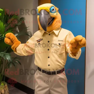 Produktbild von Tan-Papagei REDBROKOLY Maskottchen kostüm gekleidet mit einem Popeline-Hemd und Manschettenknöpfen