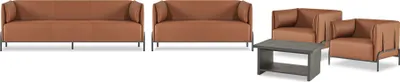 Produktbild von Braune Arbeitszimmer Sofagarnitur Designer Sitzmöbel Ledermöbel 5tlg