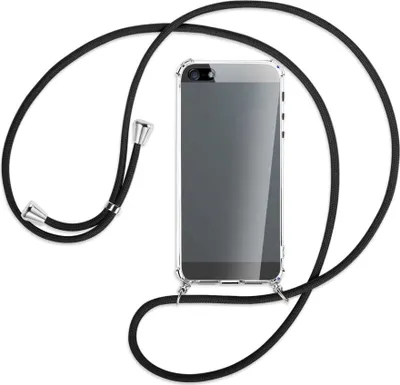 Produktbild von Handykette Backcover-Schutzhülle mit Band (Metall silberfarben) für Apple iPhone 5, 5S, SE - schwarz