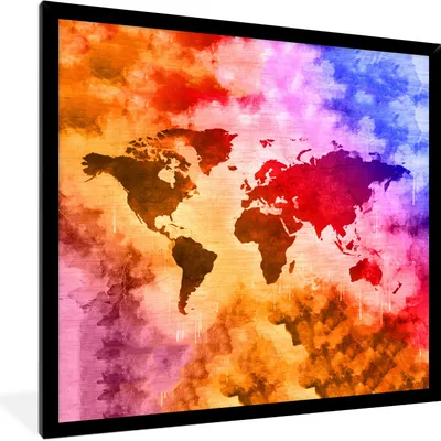 Produktbild von MuchoWow® MuchoWow® Gerahmtes Poster Weltkarte - Farben - Rauch 40x40 cm - Poster mit zchwarzem Bilderrahmen - Mit Rahmen - Wanddekoration Schlafzimmer
