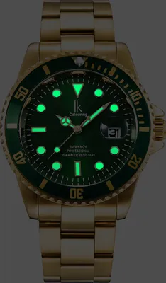 Produktbild von Alienwork Herren Damen Armbanduhr Quarz gold mit Edelstahl Metallarmband Kalender Datum grŸn elegant
