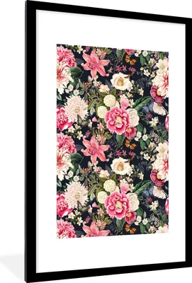 Produktbild von MuchoWow® MuchoWow® Gerahmtes Poster Lilie - Schmetterling - Farben 60x90 cm - Poster mit zchwarzem Bilderrahmen - Dekoration - Wandposter Wohnzimmer - Hochwertig