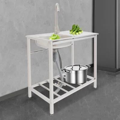 Immagine prodotto di Lavello a colonna - Lavello a una vasca - 75×40×75 cm - Acciaio inox - Con rubinetto - 1 foro - Montaggio - Grigio chiaro