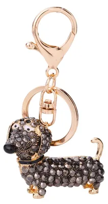 Produktbild von Strass-Schlüsselanhänger, Halterring, Hunde-Schlüsselanhänger, Schlüsselring aus Legierung, Taschen- und Autodekoration (Schwarz)
